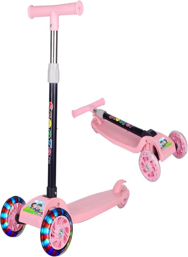 Drumstone (𝗦𝗽𝗲𝗰𝗶𝗮𝗹 𝟭𝟬 𝗬𝗲𝗮𝗿𝘀 𝗪𝗮𝗿𝗿𝗮𝗻𝘁𝘆) Adjustable Height Foldable Kids Scooter - 3-Wheel Kick Scooter with LED Light-Up PVC Wheels, Rear Brake, and Sturdy Build for 2+ Years - Image 1